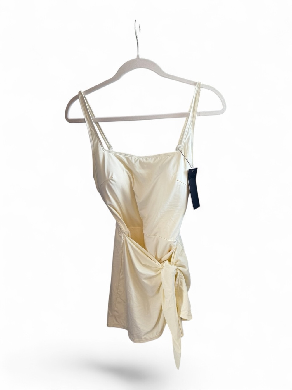 Cream One-Piece Skirted Swimsuit with Wrap Waist